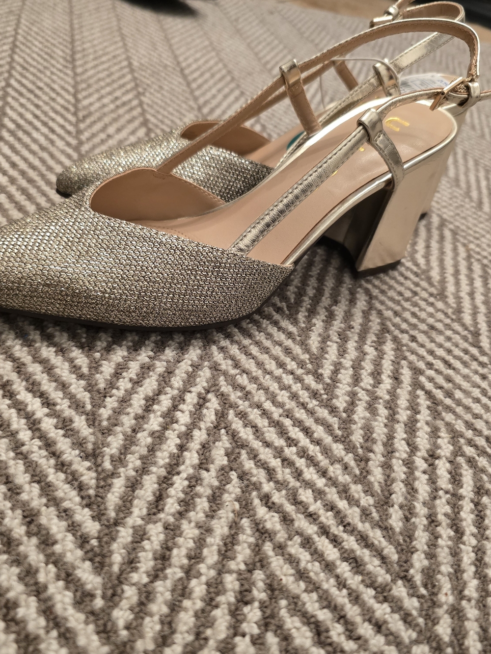 Unisa Metallic Gold Slingback Block Heel Pumps